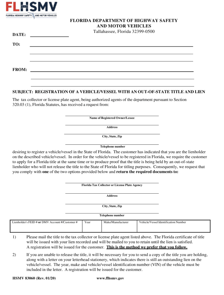 Form HSMV83060 Download Fillable PDF Or Fill Online Registration Of A 