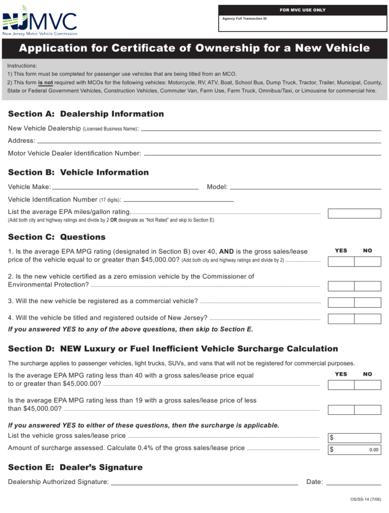 Form OS SS 14 Download Fillable PDF Or Fill Online Application For 