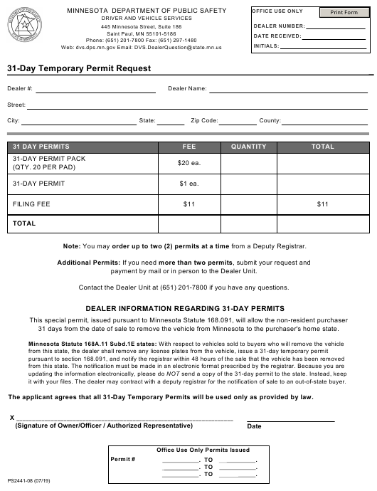 Form PS2441 08 Download Fillable PDF Or Fill Online 31 day Temporary 