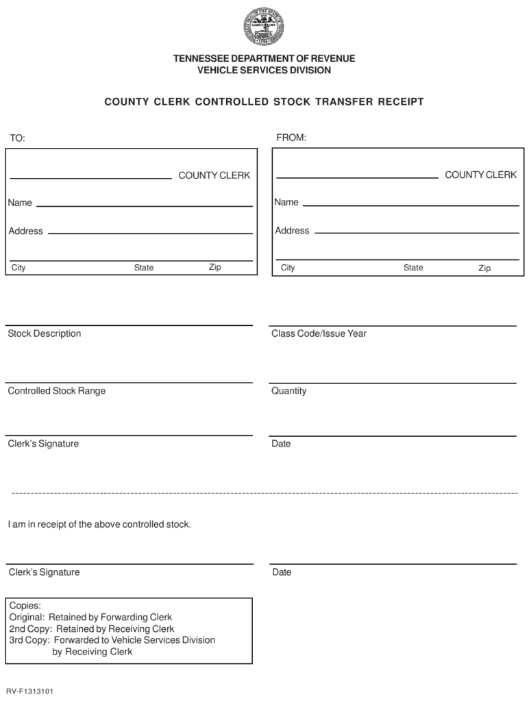 Form RV F1313101 Download Printable PDF Or Fill Online County Clerk 