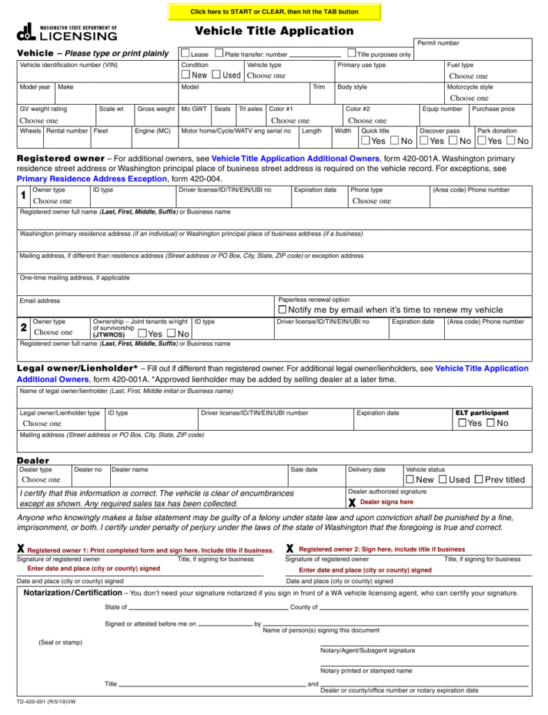 Form TD 420 001 Download Fillable PDF Or Fill Online Vehicle Title 