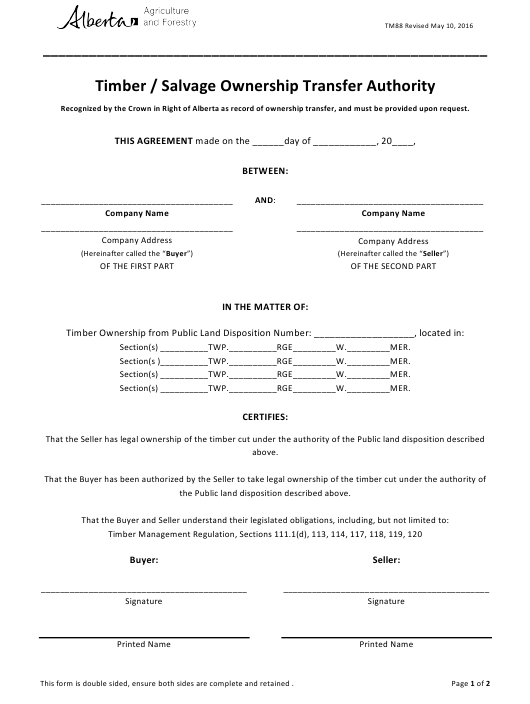 Form TM88 Download Printable PDF Or Fill Online Timber Salvage