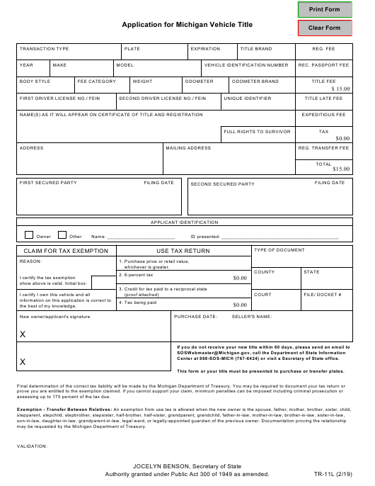 Form TR 11L Download Fillable PDF Or Fill Online Application For 