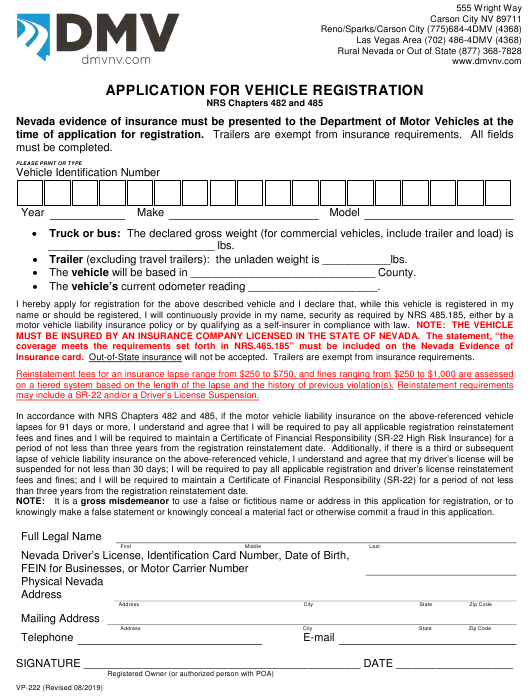 Form VP 222 Download Fillable PDF Or Fill Online Application For 