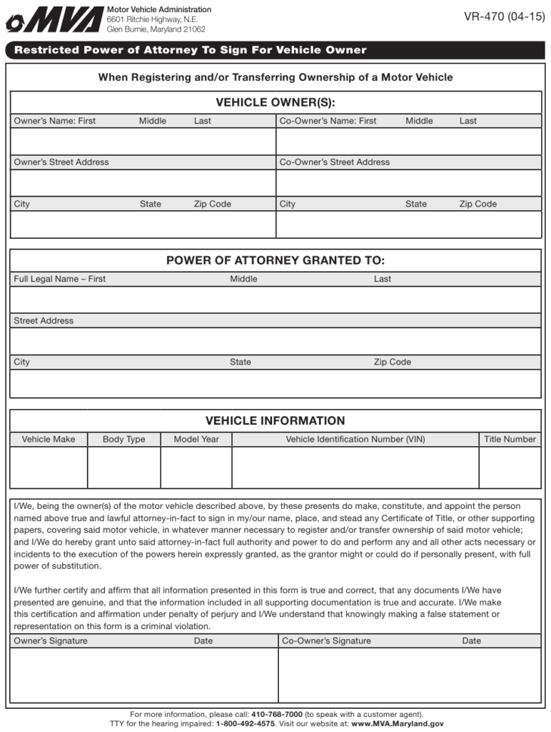 Form VR 470 Download Fillable PDF Or Fill Online Restricted Power Of 