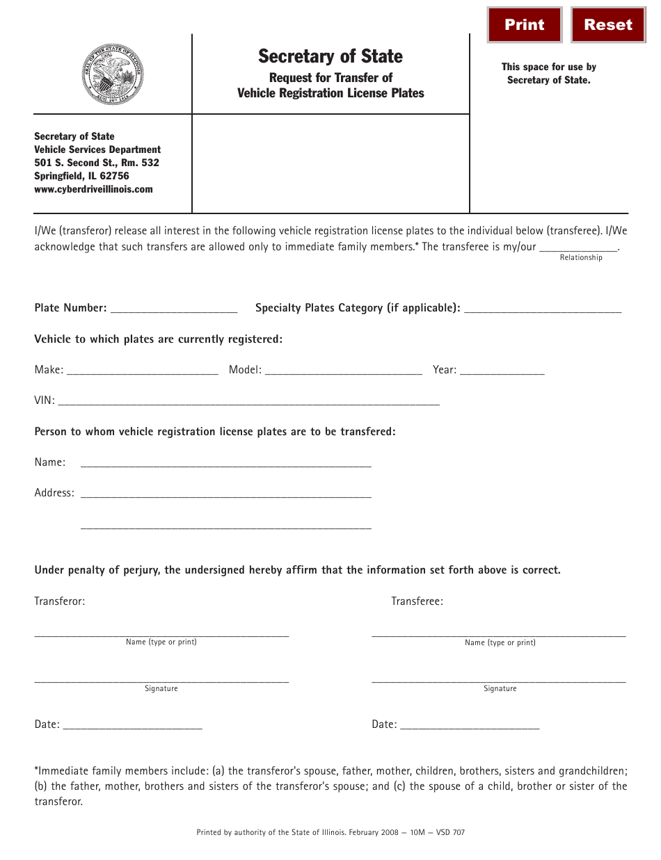 How To Fill Out Vehicle Transfer Form TransferForm Net   Form Vsd707 Download Fillable Pdf Or Fill Online Request For Transfer 1 