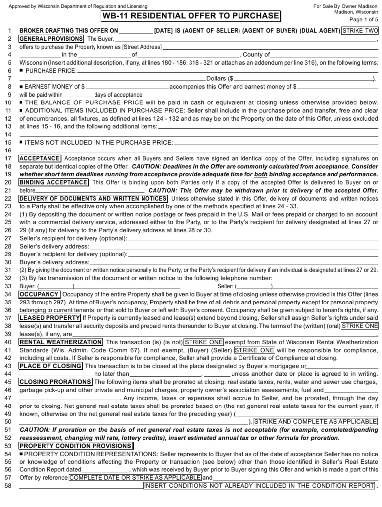 Form WB 11 Download Fillable PDF Or Fill Online Residential Offer To 