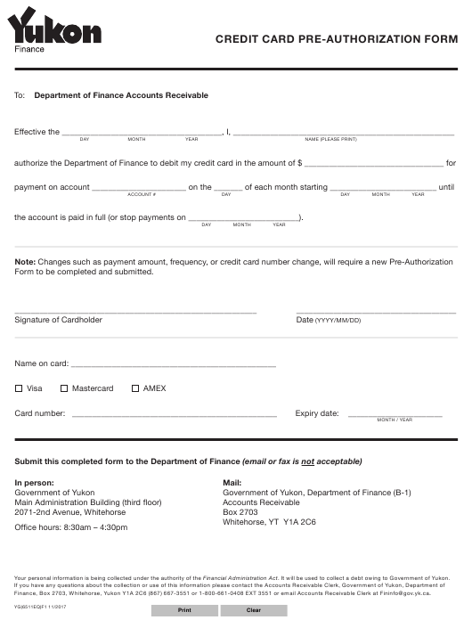 Form YG6511 Download Fillable PDF Or Fill Online Credit Card Pre 