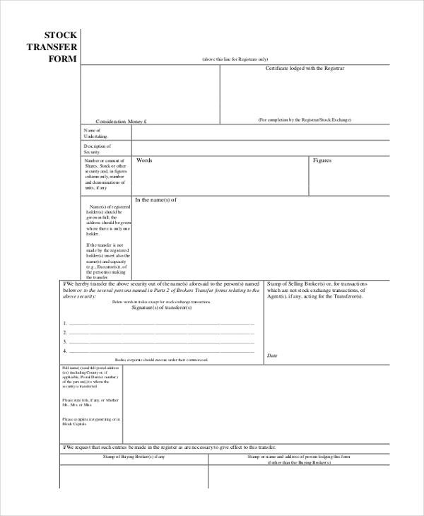 FREE 10 Sample Stock Transfer Forms In PDF Word