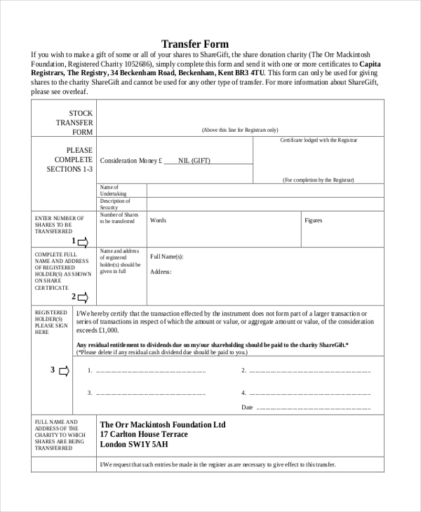 FREE 10 Sample Stock Transfer Forms In PDF Word