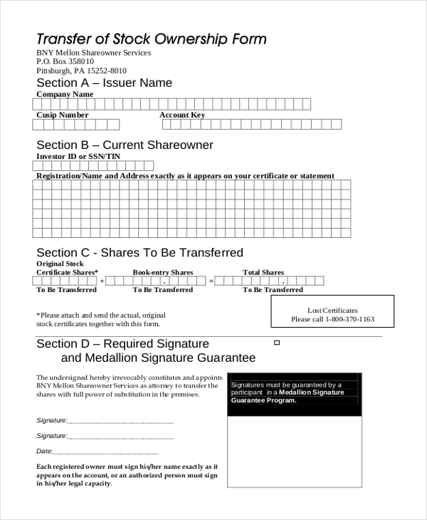 FREE 10 Sample Stock Transfer Forms In PDF Word