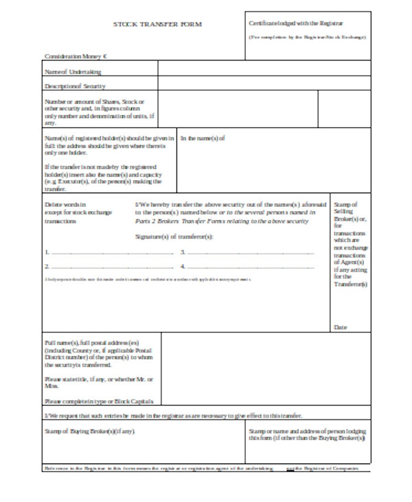 FREE 10 Sample Stock Transfer Forms In PDF Word