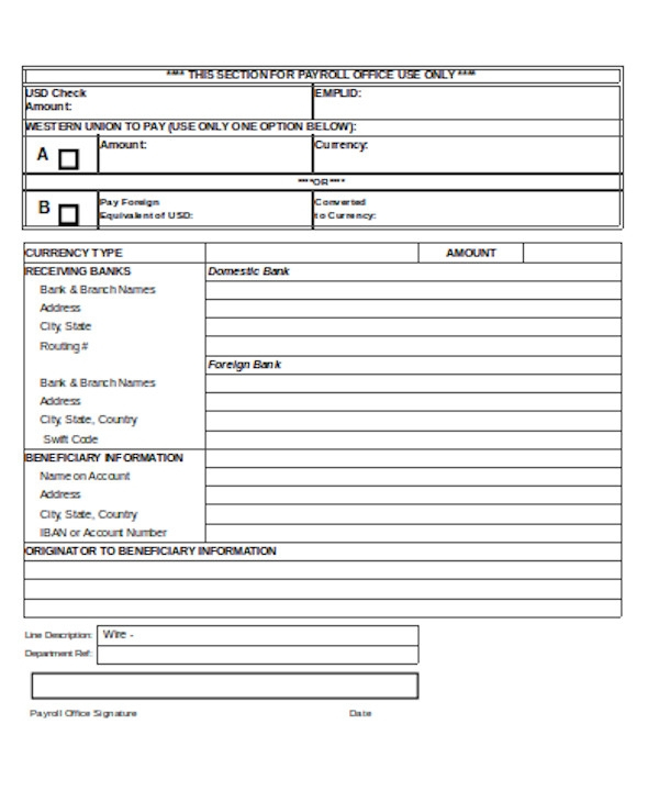 FREE 12 Sample Wire Transfer Forms In PDF Word Excel