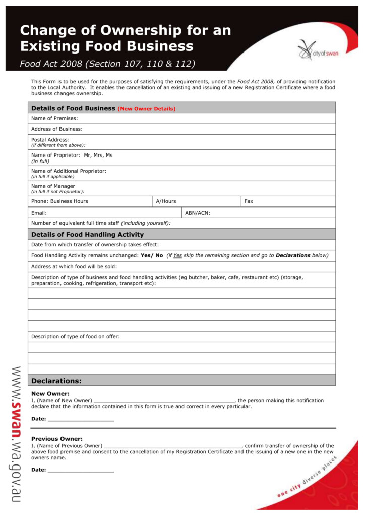 FREE 4 Restaurant Transfer Of Ownership Forms In PDF MS Word