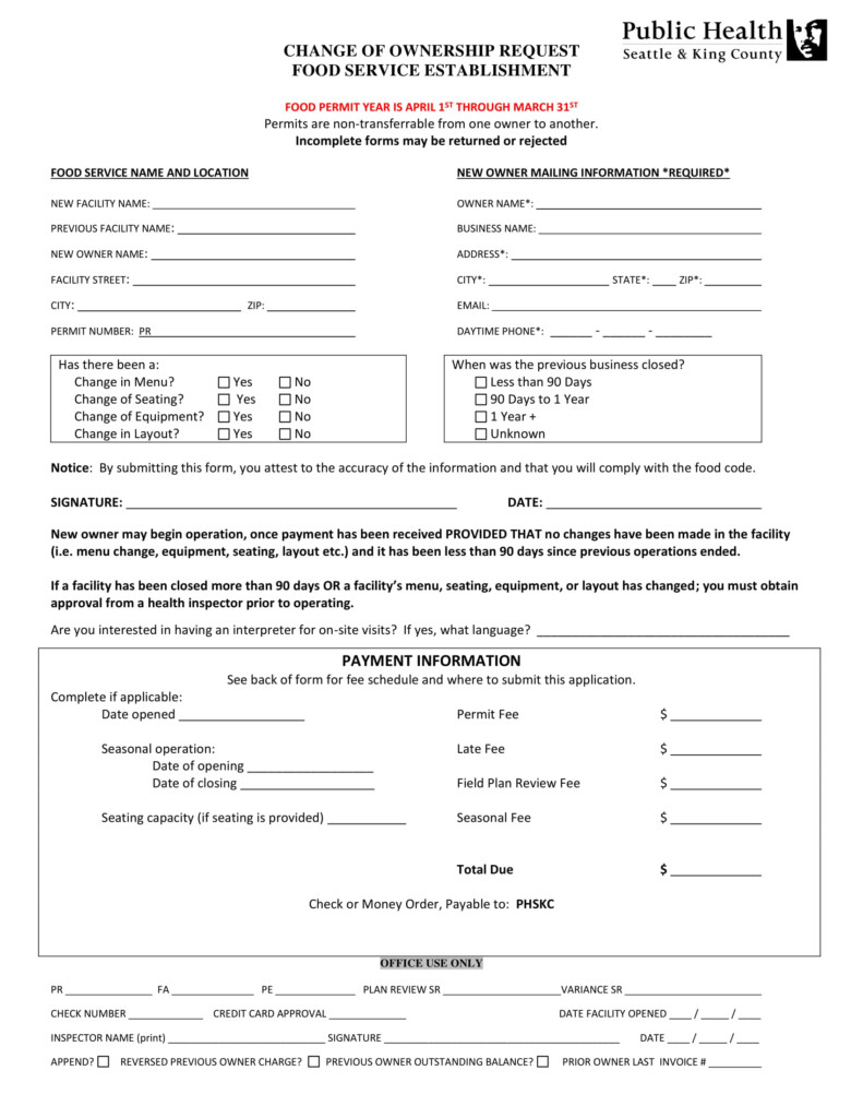 FREE 4 Restaurant Transfer Of Ownership Forms In PDF MS Word