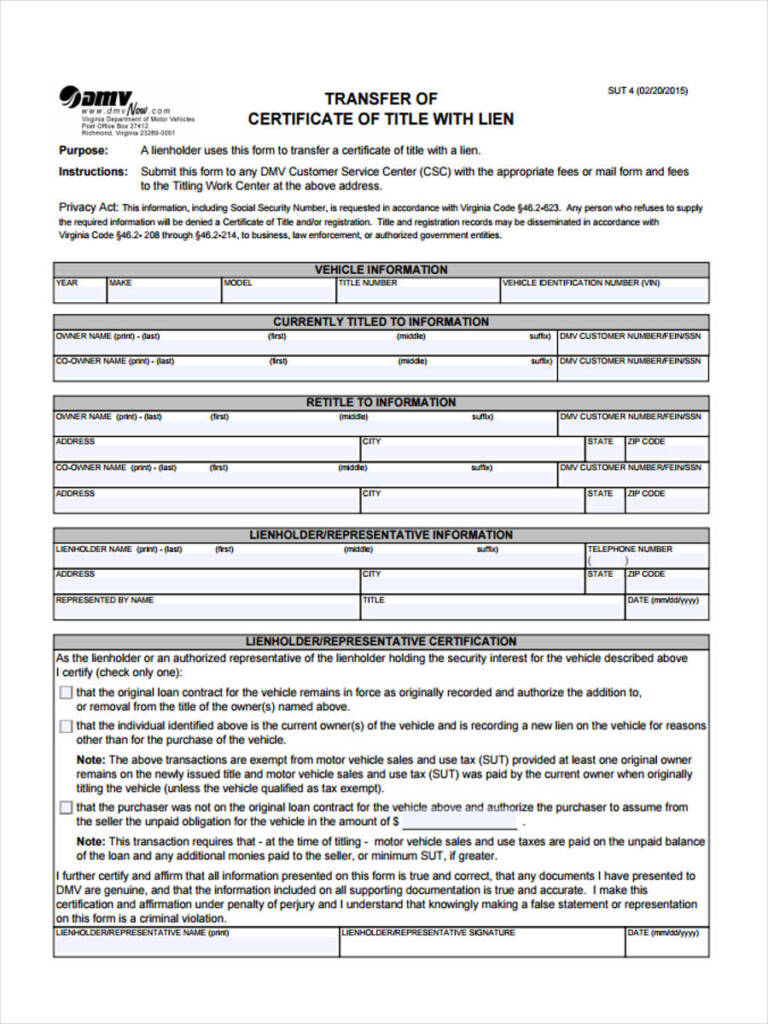 FREE 4 Title Transfer Forms In PDF