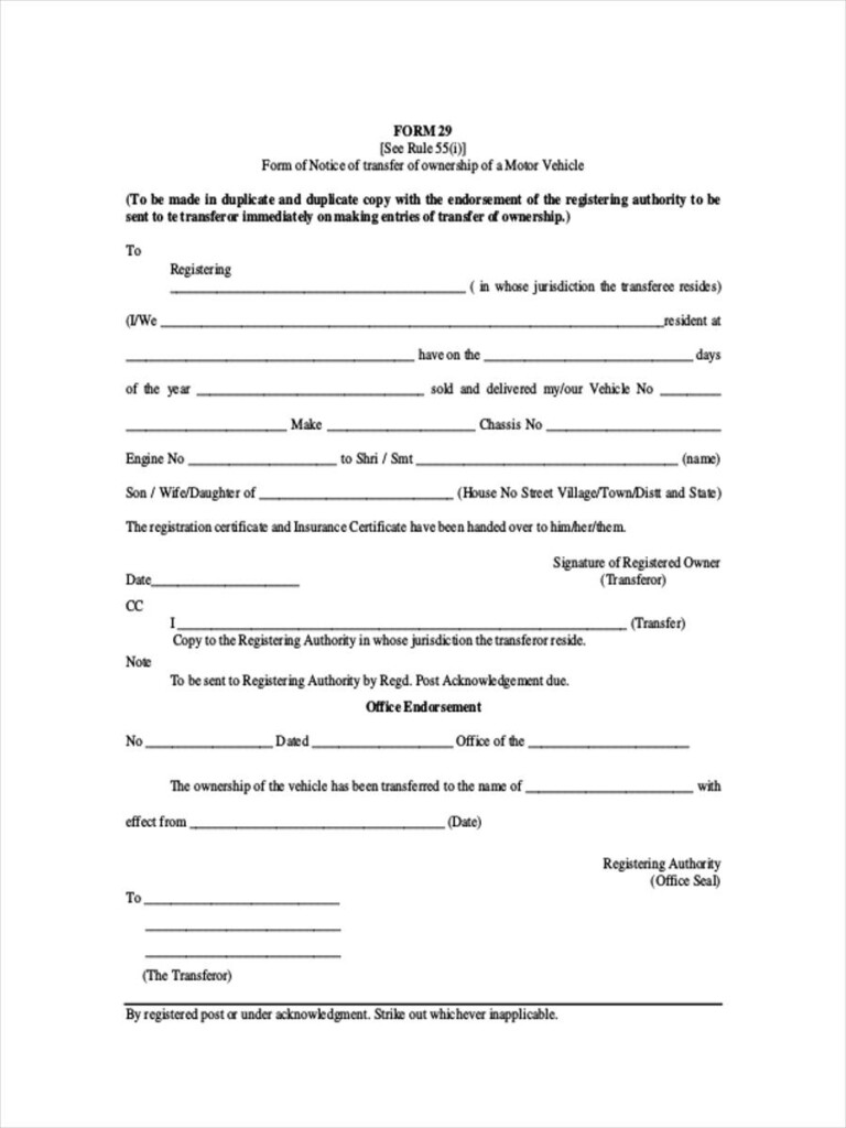 FREE 5 Motor Vehicle Transfer Forms In MS Word PDF