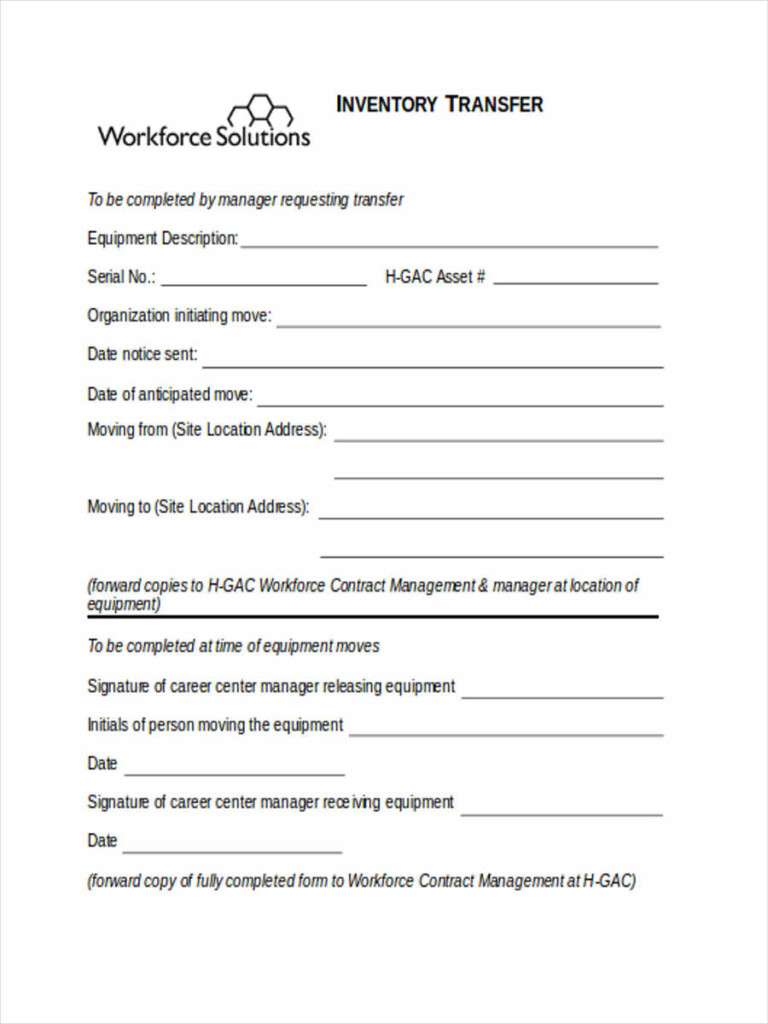 FREE 6 Inventory Transfer Forms In PDF MS Word Excel