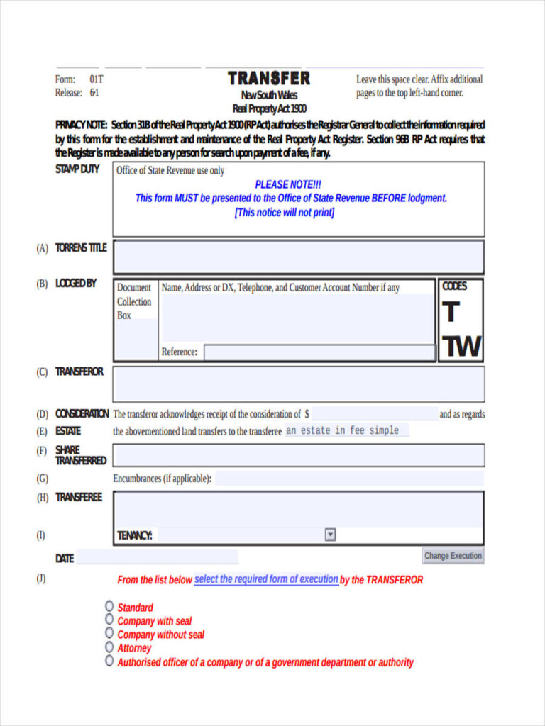 FREE 6 Land Transfer Forms In PDF Ms Word