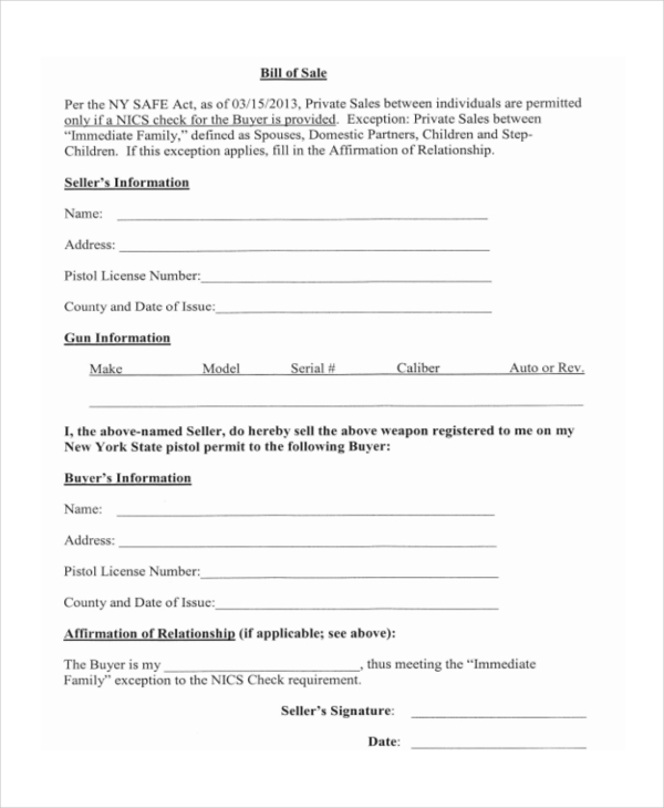 FREE 8 Sample Bill Of Sale Forms For Gun In PDF MS Word