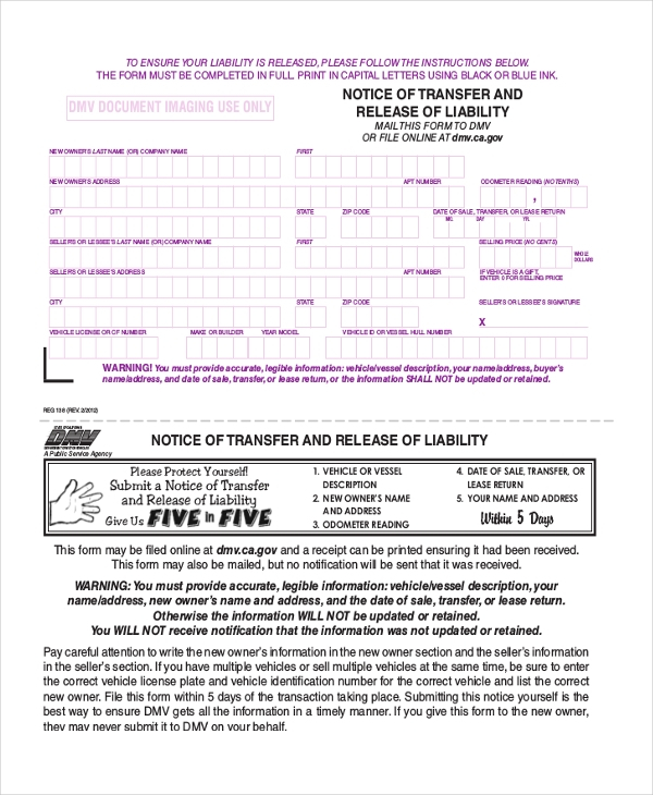 FREE 8 Sample Title Transfer Forms In PDF