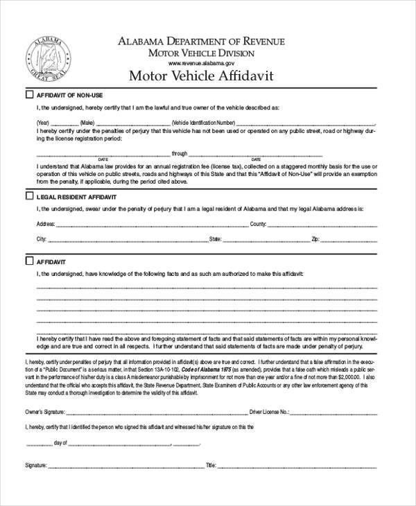 FREE 8 Sample Vehicle Affidavit Forms In PDF MS Word