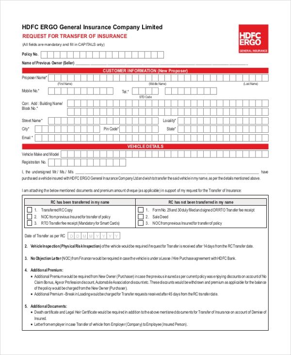 FREE 8 Sample Vehicle Transfer Forms In PDF Word