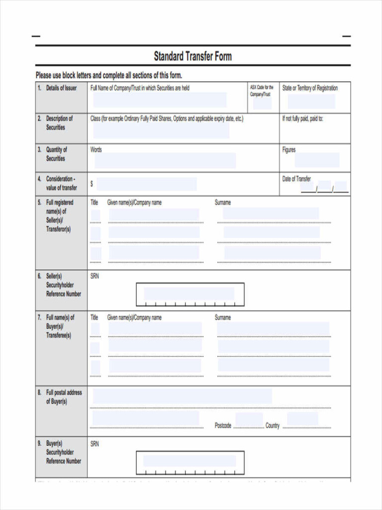 FREE 8 Stock Transfer Forms In PDF Ms Word