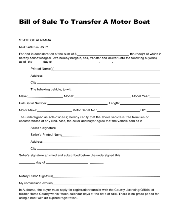 FREE 9 Sample Boat Bill Of Sale Forms In PDF MS Word