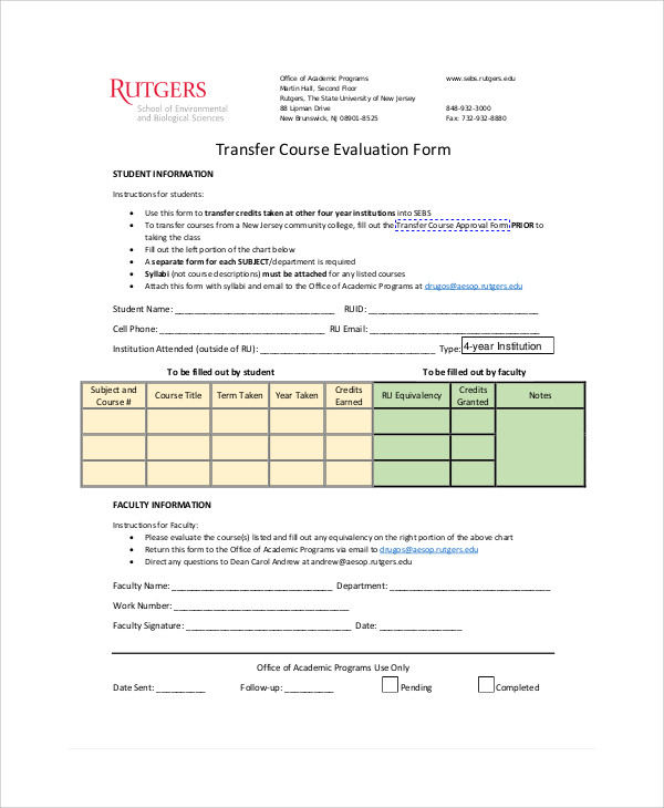 FREE 9 Sample Course Evaluation Forms In MS Word PDF