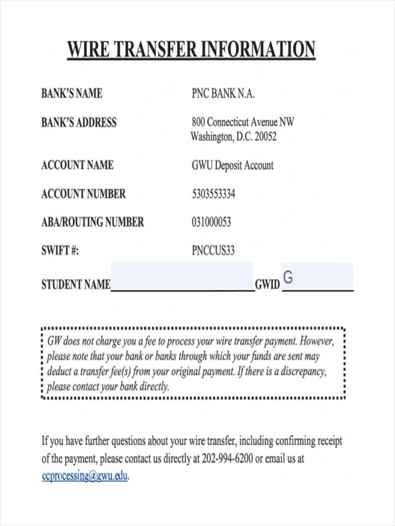 FREE 9 Wire Transfer Forms In PDF Ms Word Excel