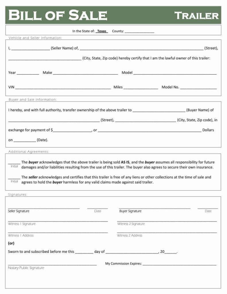 Free Fillable Texas Trailer Bill Of Sale Form PDF Templates