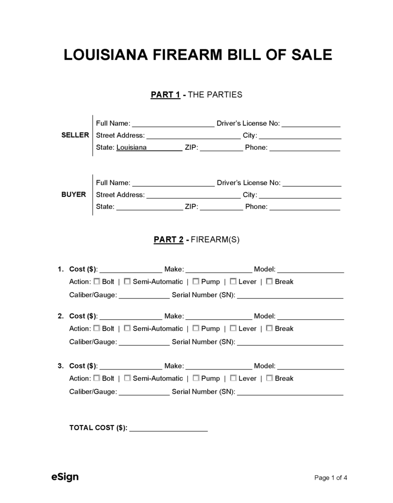 Free Louisiana Bill Of Sale Forms PDF Word