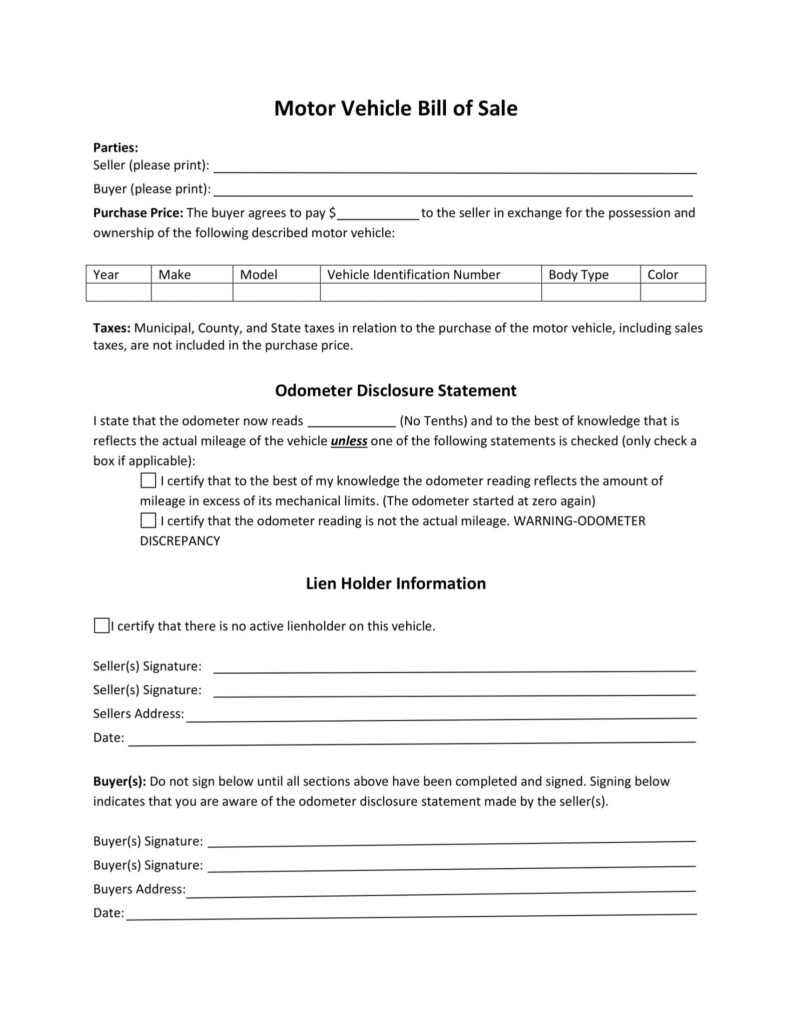 Free Maine Car Bill Of Sale Template Fillable Forms