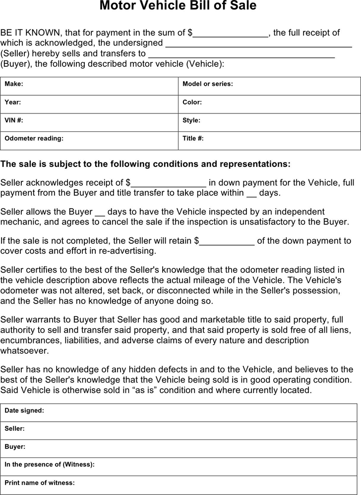 Free Ohio Motor Vehicle Bill Of Sale Form Doc 33KB 1 Page s 