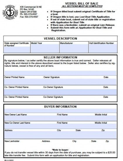 Free Oregon Boat Vessel Bill Of Sale Form PDF Word doc 