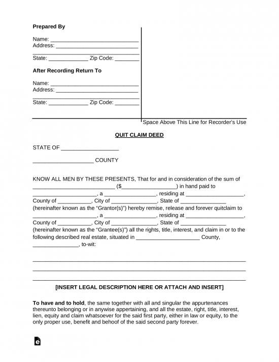 Free Quit Claim Deed Forms PDF Word EForms