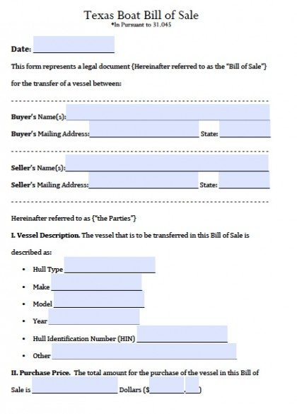 Free Texas Boat Bill Of Sale Form PDF Word doc