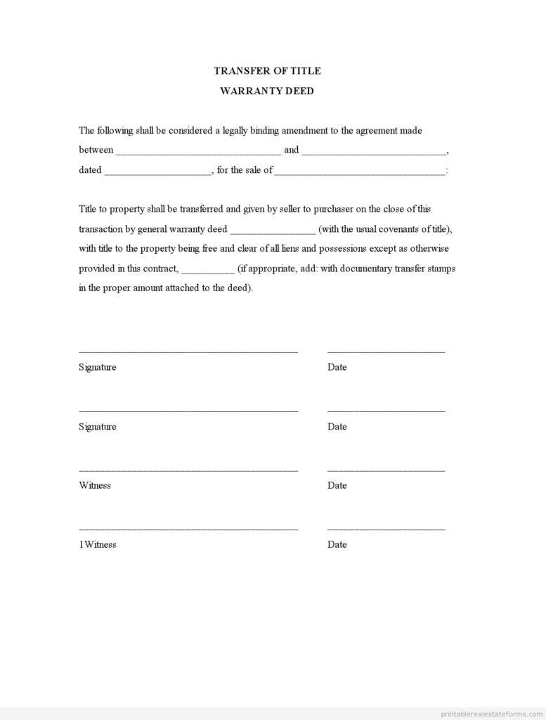 Free Warranty Deed Template Title Transfer Forms SAMPLE Legal 