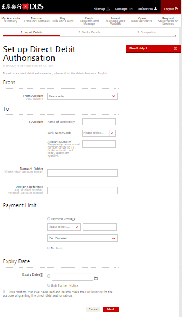 Help Support Setup Direct Debit Authorization Through DBS IBanking 