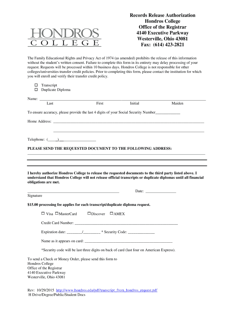 Hondros College Of Nursing Transcript Request Fill Out And Sign 