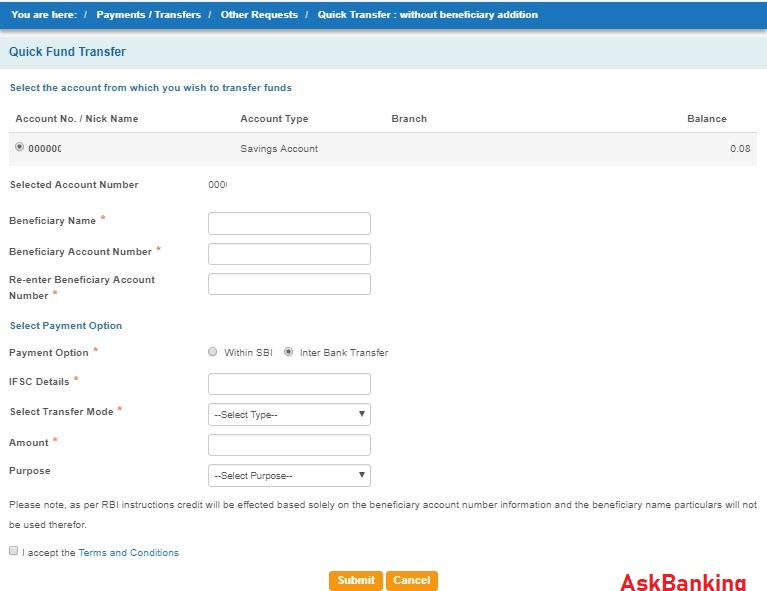 How To Transfer Funds In SBI Without Beneficiary Registration