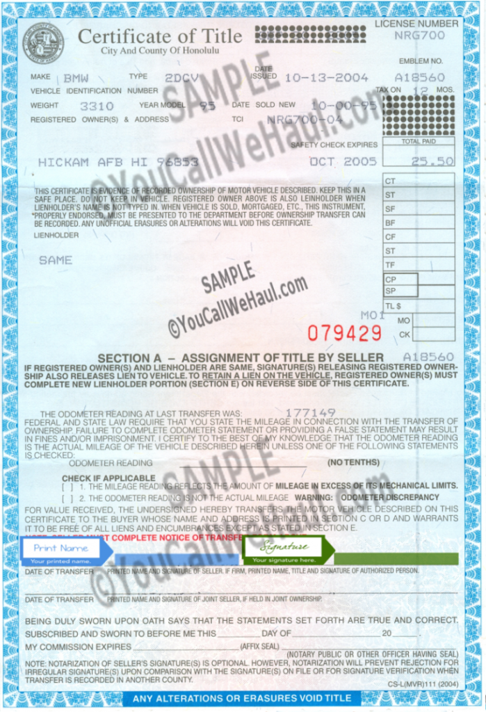 How To Transfer Hawaii Title And Instructions For Filling Out Your Title