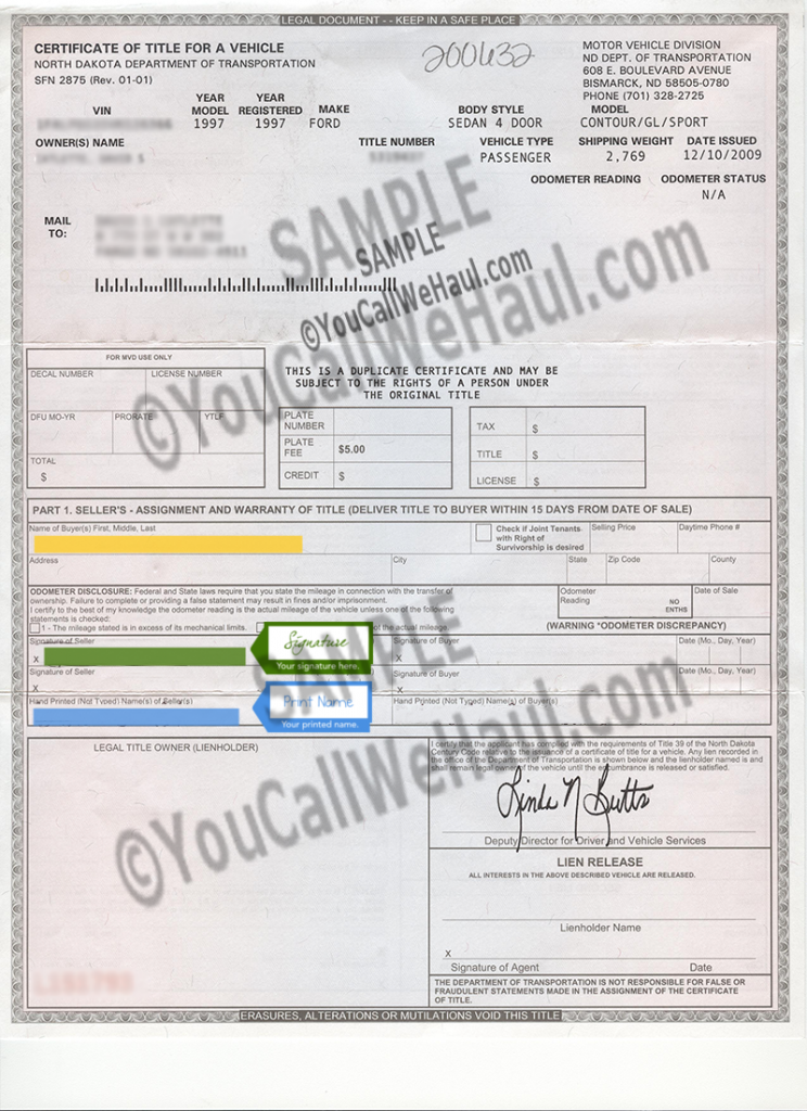 How To Transfer North Dakota Title And Instructions For Filling Out 