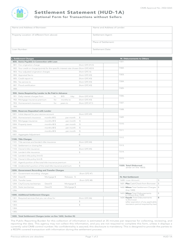HUD 1A Fill And Sign Printable Template Online US Legal Forms