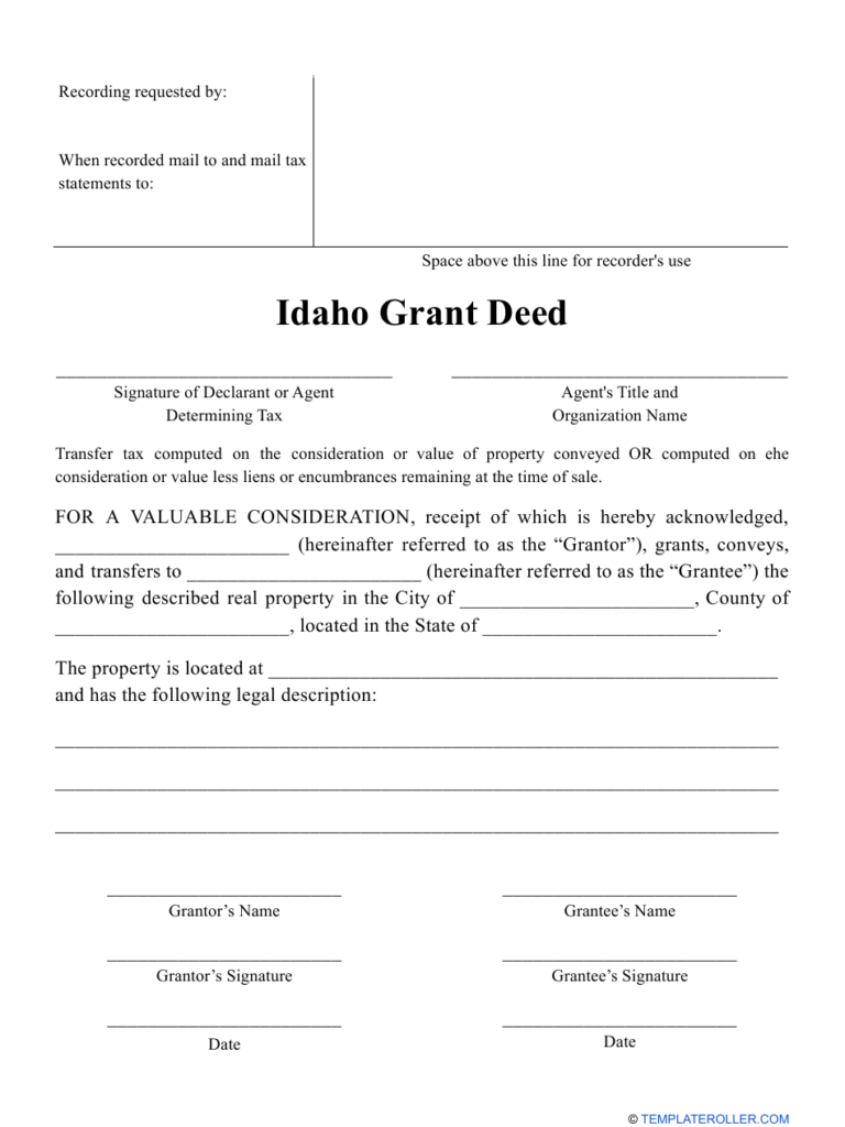 Idaho Grant Deed Form Download Printable PDF Templateroller