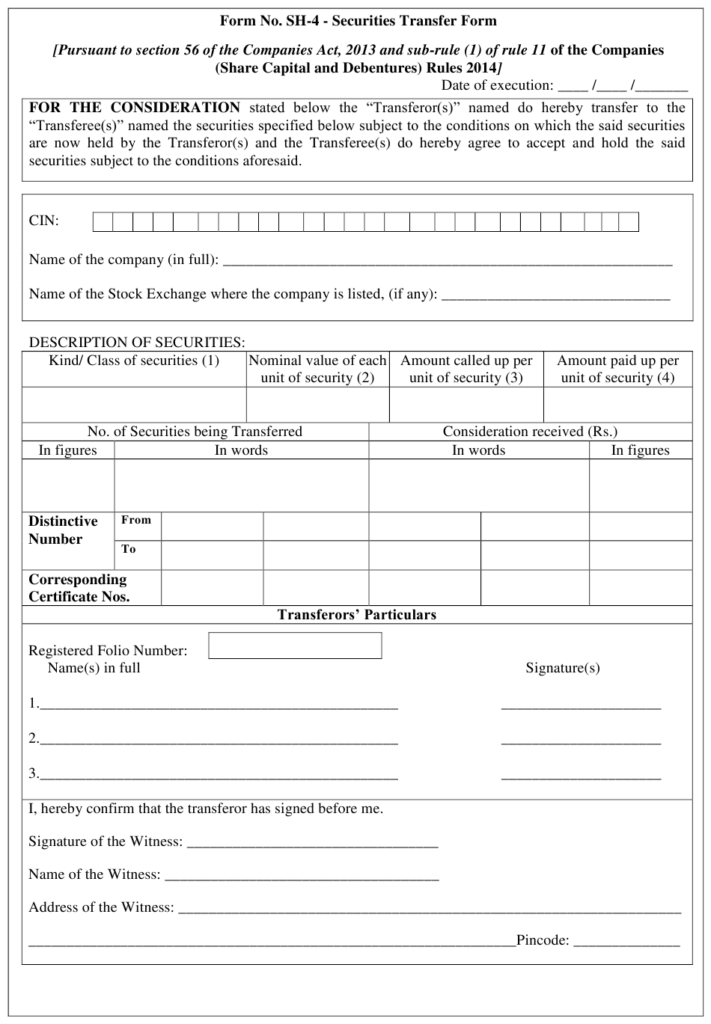 India Securities Transfer Form Download Printable PDF Templateroller