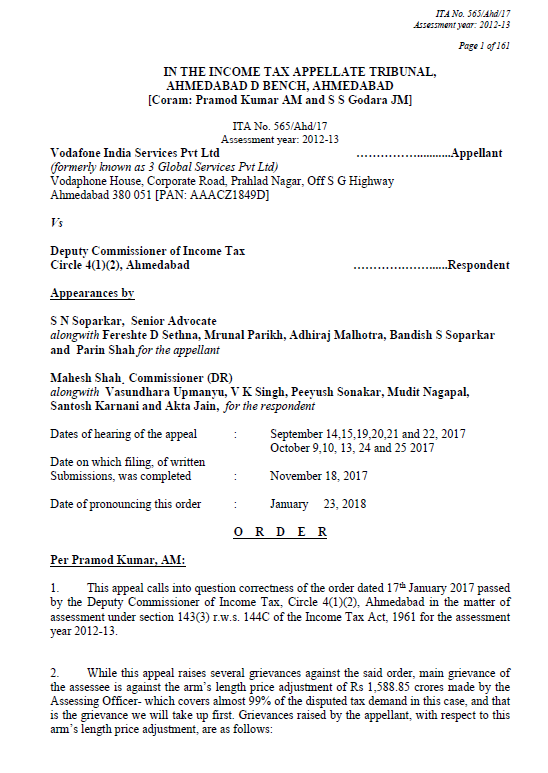 India Vs Vodafone India Services Pvt Ltd Jan 2018 ITA No 565 Ahd 