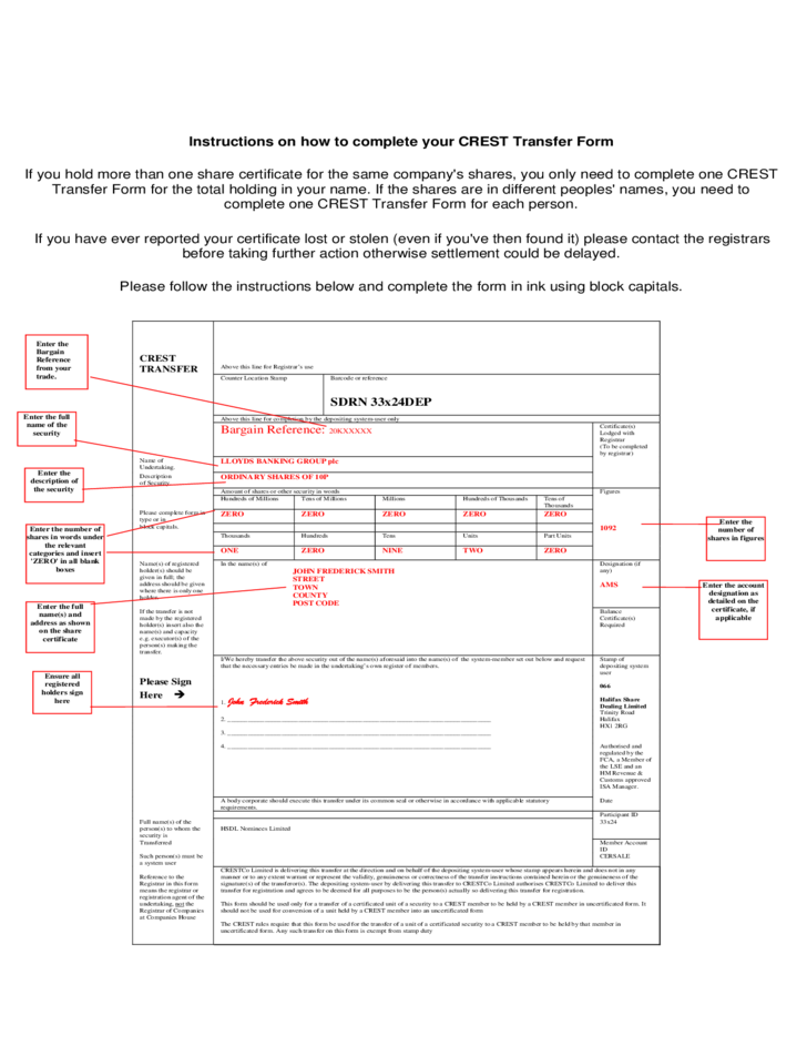 Instructions On How To Complete Your CREST Transfer Form Free Download