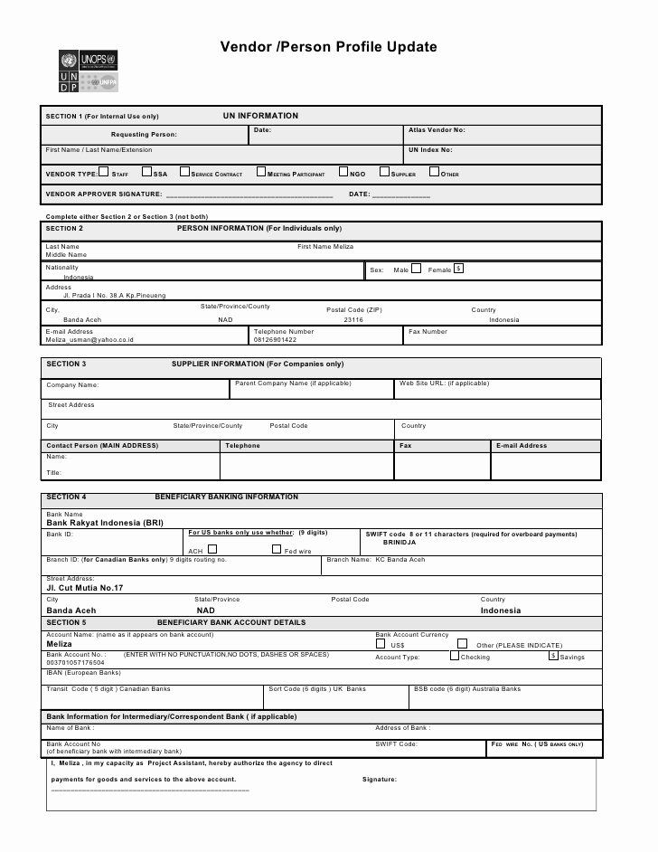 International Wire Transfer Form Template Elegant Vendor Form 12 07 1 